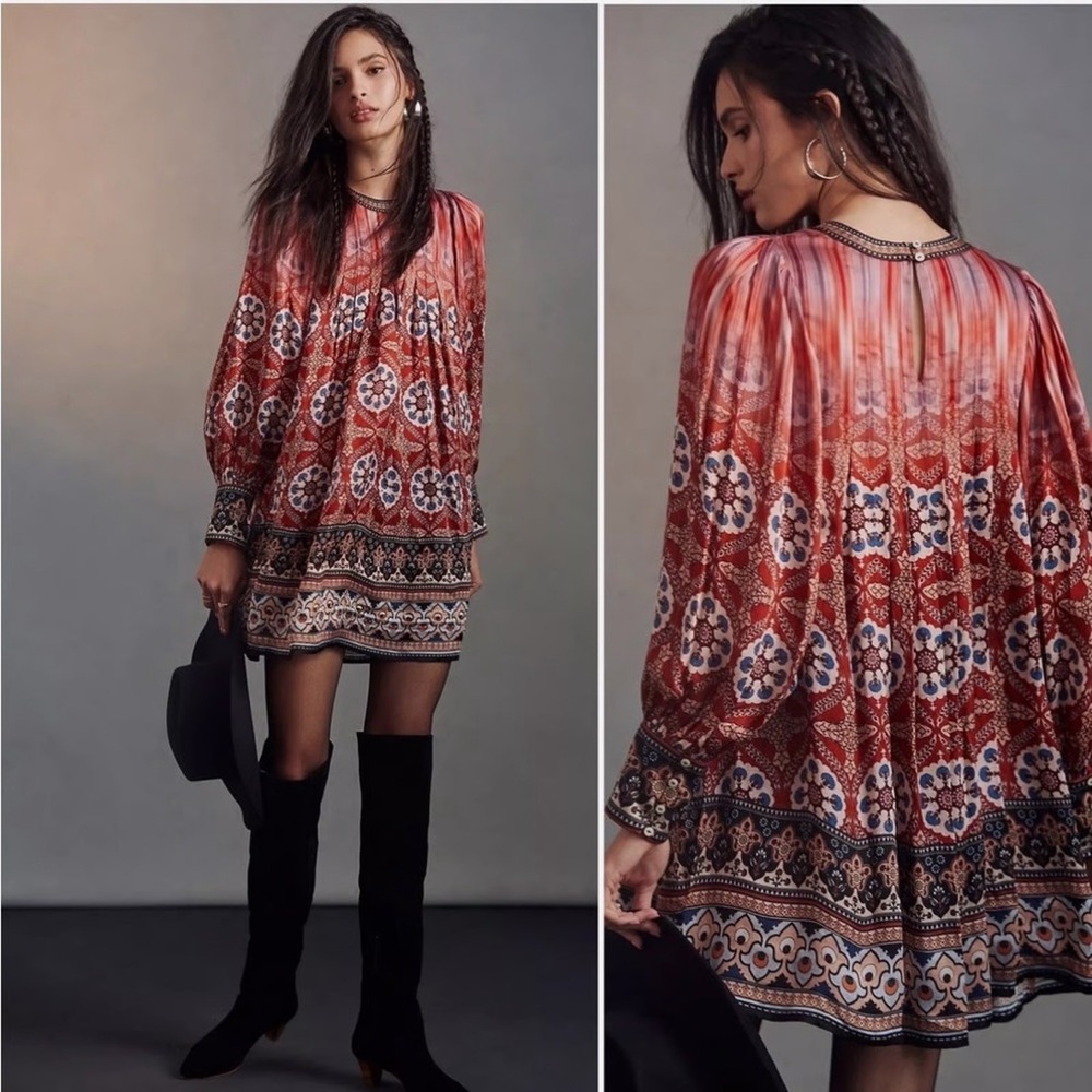 Anthropologie x Tanvi Kedia Silky Viscose Multicolor Boho Dress size XS